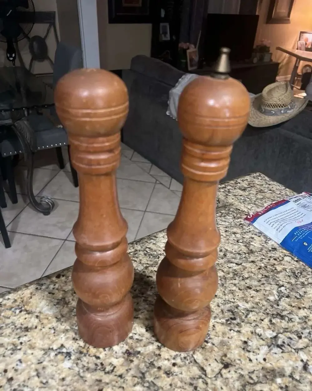 Vintage Mid Century Modern Turned Wood Salt Shaker and Pepper Grinder Mill Set